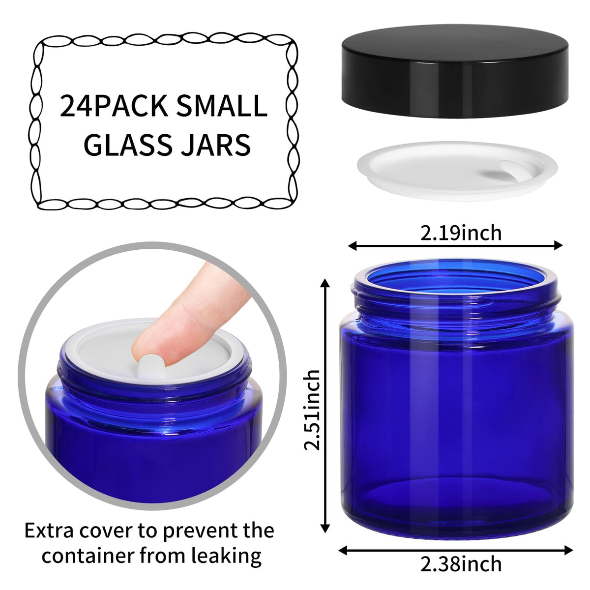KEYWING blue glass jar with inner liner keeps creams secure and leak-free