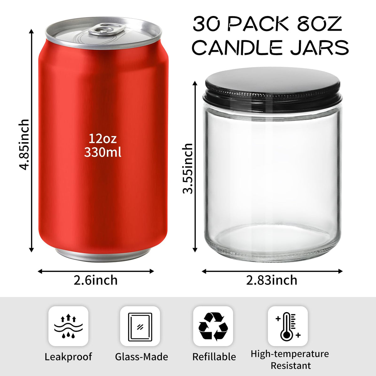 KEYWING wide-mouth 8oz jar in clear glass for easy pouring and cleaning.