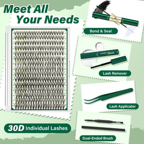 KEYYOU 30D C-Curl lash clusters in 9-18mm mix for customizable fullness.