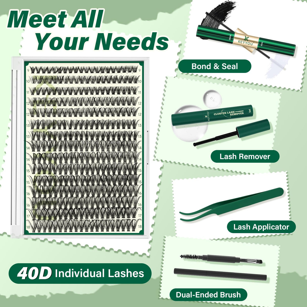 KEYYOU 40D C curl lash clusters for lightweight, comfortable volume.