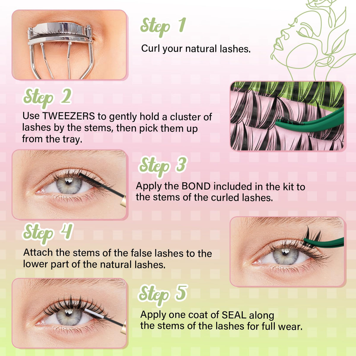 KEYYOU At-home DIY lash-extension guide showing steps.