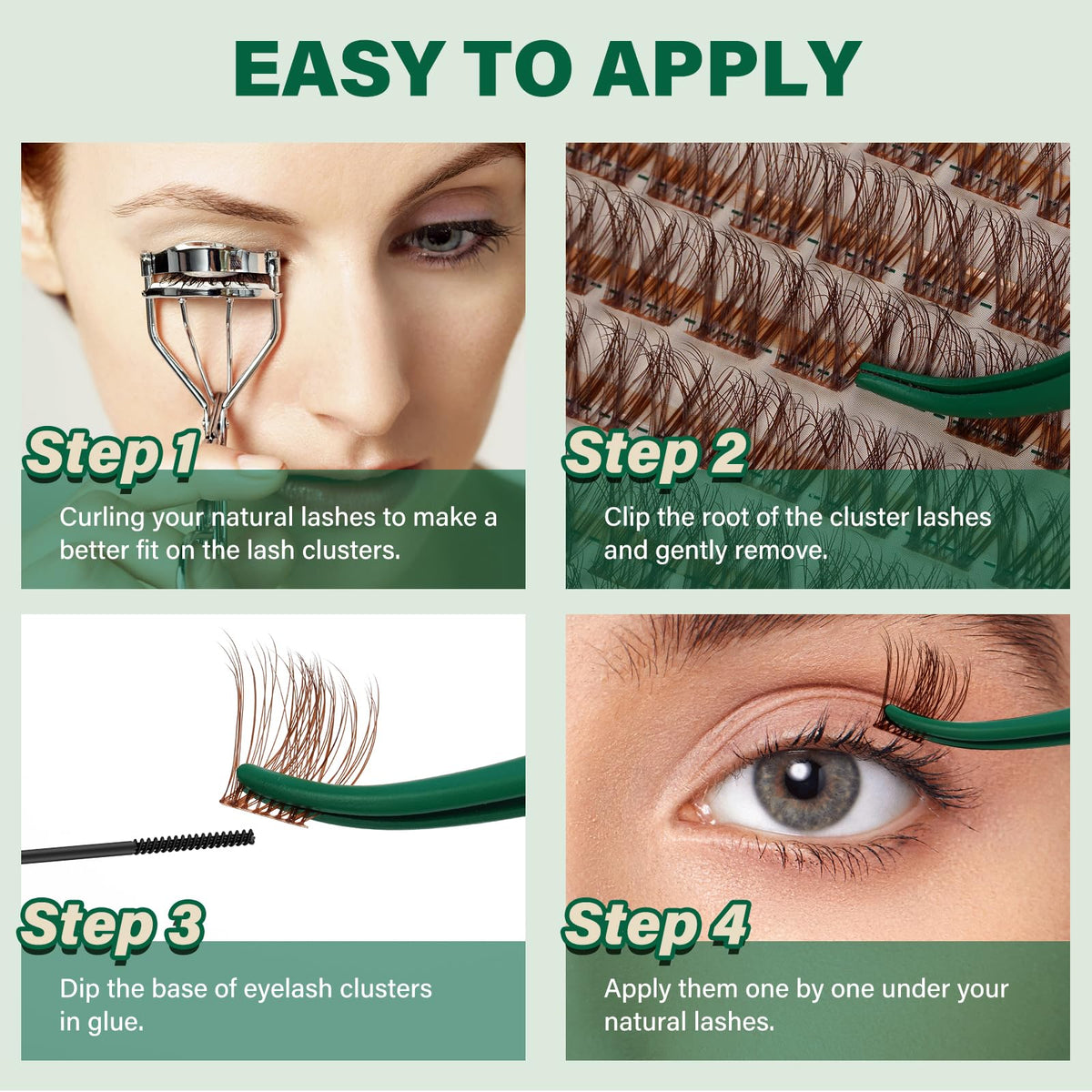 KEYYOU Brown Lash Clusters provide natural look with lightweight comfort.