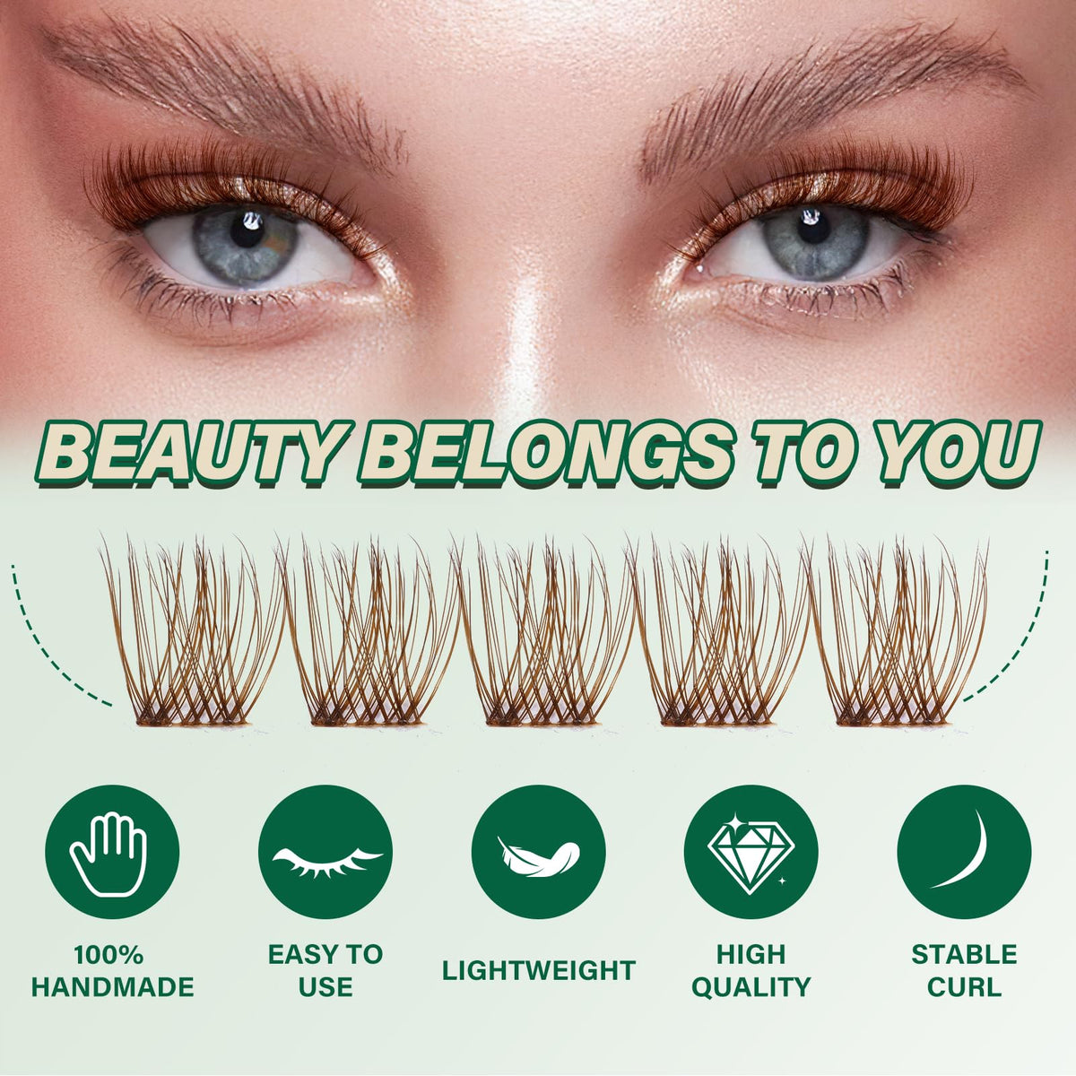 KEYYOU Brown Lash Clusters complement light hair with warm, natural eye definition.