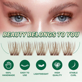KEYYOU Brown Lash Clusters complement light hair with warm, natural eye definition.