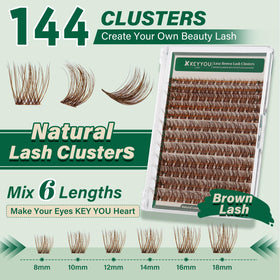 KEYYOU Perfect-curved brown clusters blend naturally with real lashes.