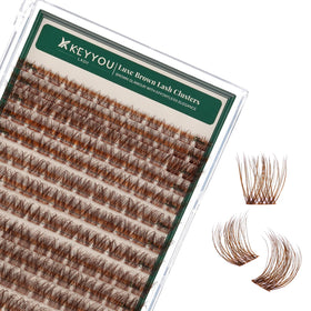 KEYYOU Brown Lash Clusters tray with 144pcs for versatile at-home lash DIY.