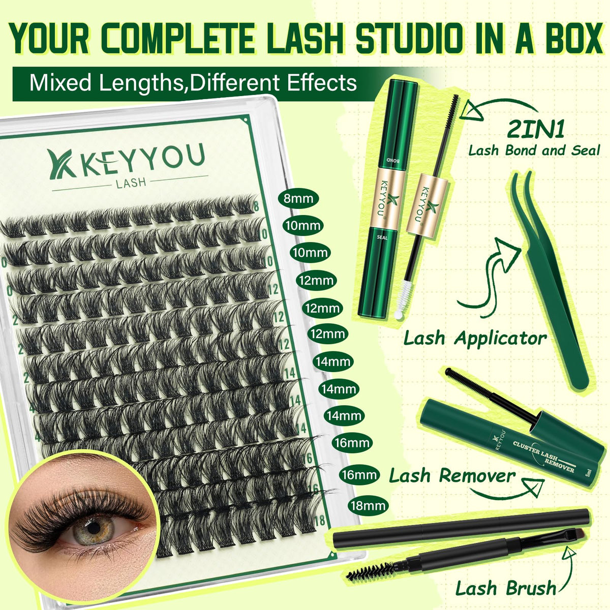 KEYYOU cluster lash remover tube enables gentle, fast cleanup.