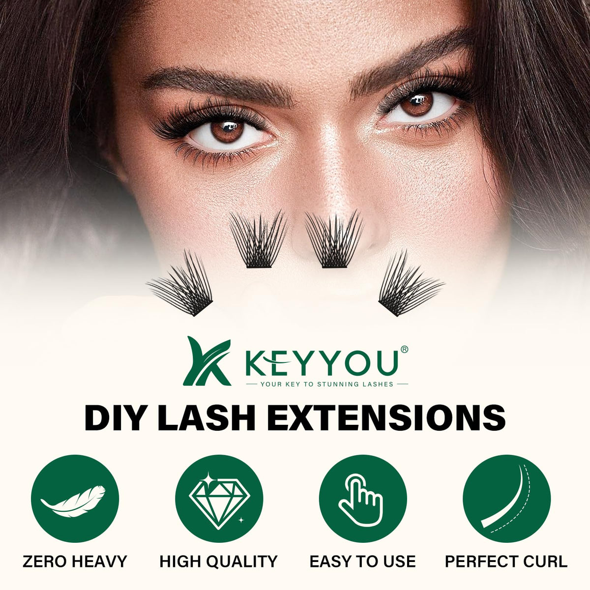 KEYYOU D curl lash with thin band for natural look.