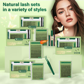 KEYYOU kit contents spread highlights 144 lashes and tools for seamless practice and quick styling.