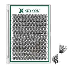 KEYYOU lash clusters 144pcs with D curl 14mm for all-day wear.