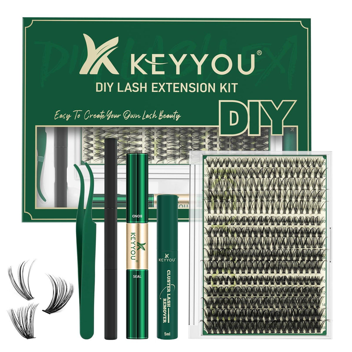 KEYYOU Lash Extension Kit 300Pcs clusters for customizable volume