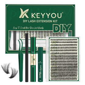 KEYYOU Lash Extension Kit 300Pcs with mixed lengths for DIY salon-quality volume at home.