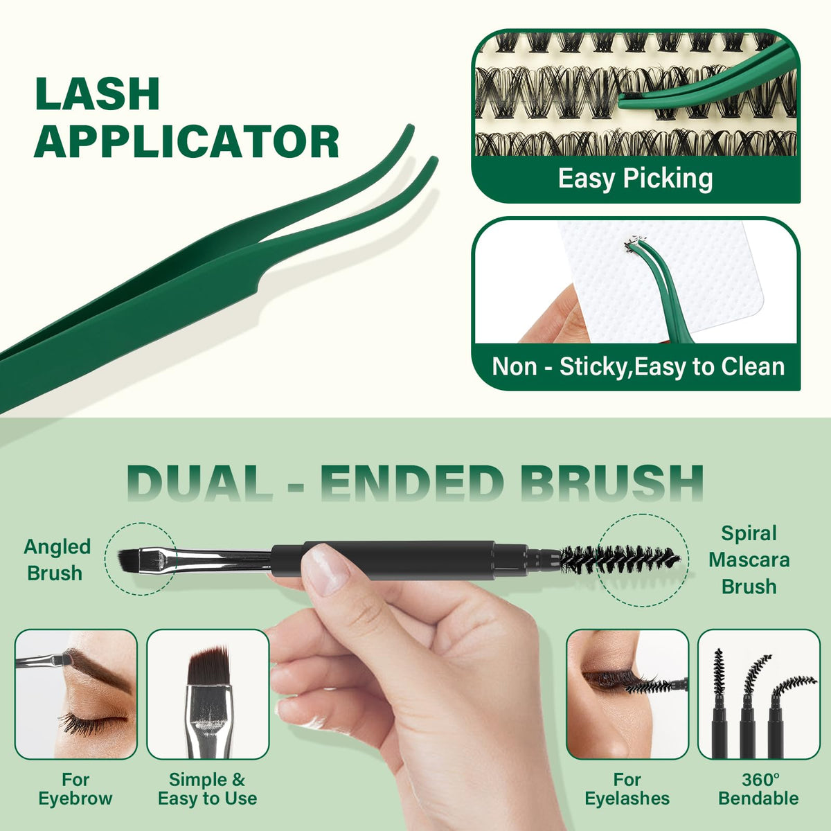 KEYYOU anti-stick tweezers and dual-ended brush for precise placement