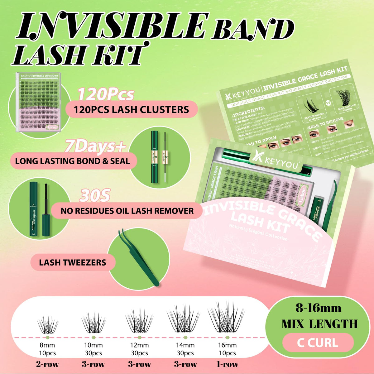 KEYYOU Lisbon Lash Clusters Kit clusters lashes for a quick natural day look.