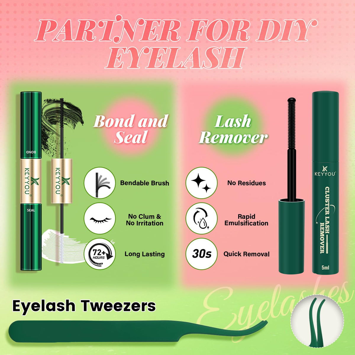 KEYYOU Naiad Lash Clusters Kit 8-16mm mix lengths for versatility