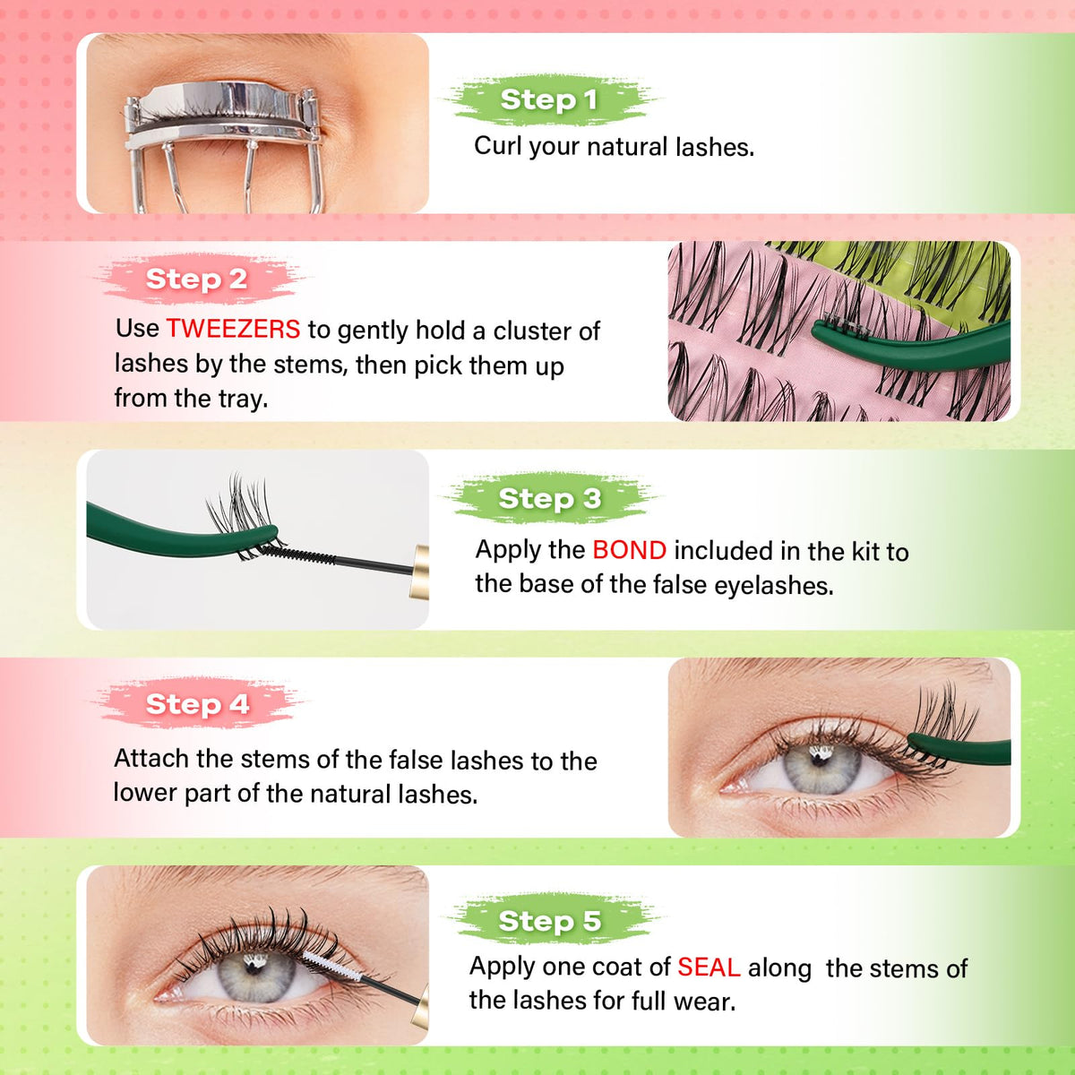 KEYYOU Naiad Lash Clusters Kit at-home guide for easy application