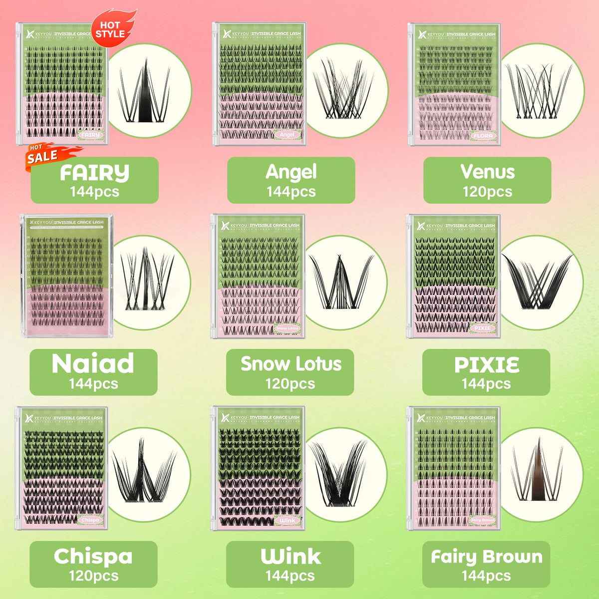 KEYYOU Naiad Lash Clusters Kit waterproof lashes for all-day wear