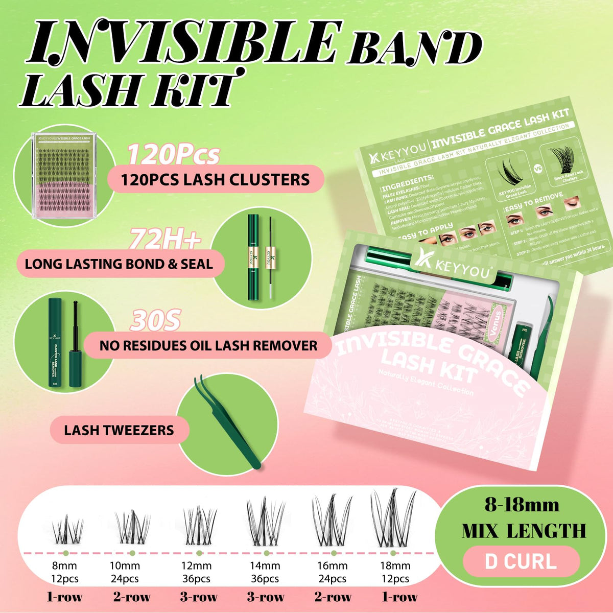 KEYYOU Naiad Lash Clusters Kit wispy lashes for natural look