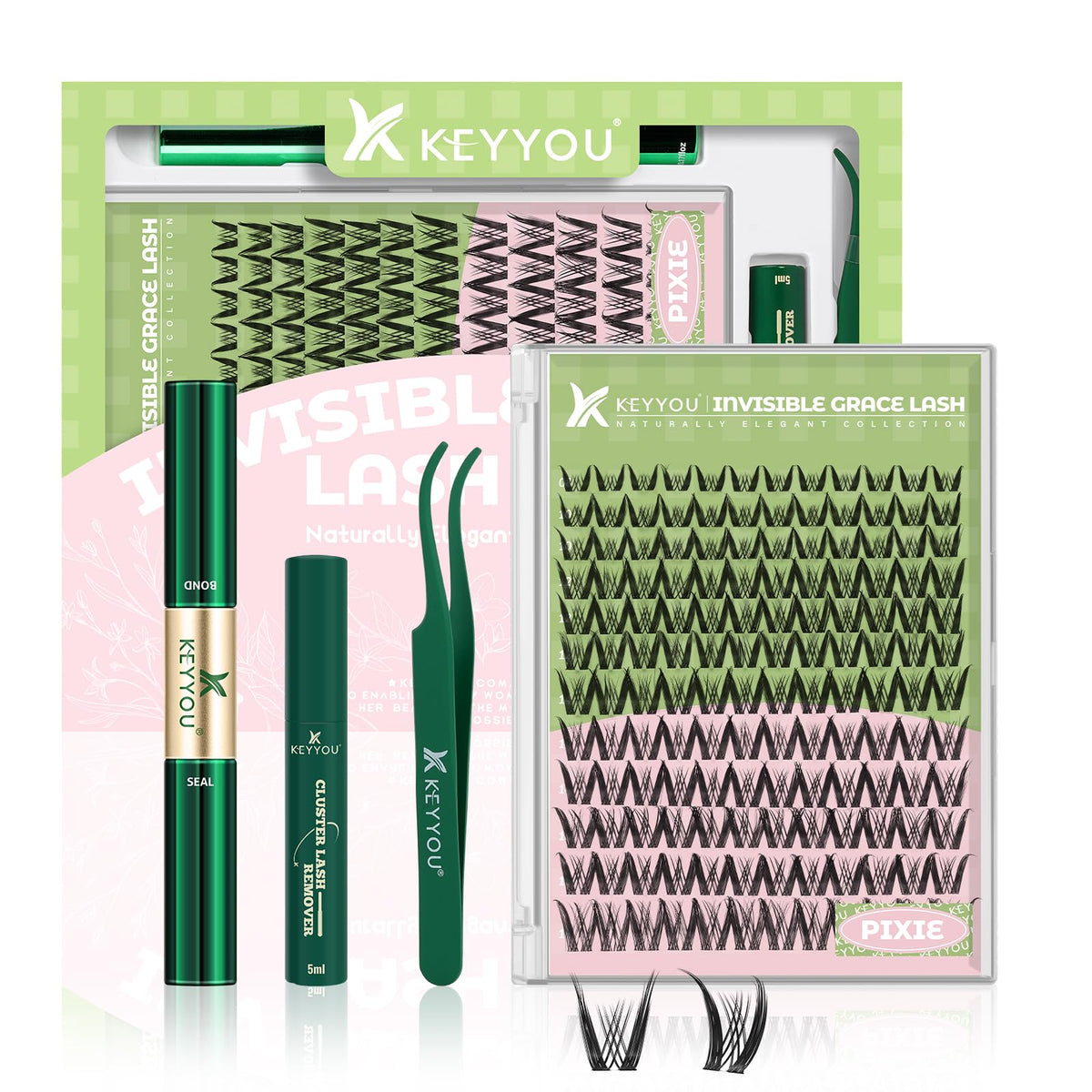 KEYYOU Pixie Lash Clusters Kit front view for easy at-home DIY