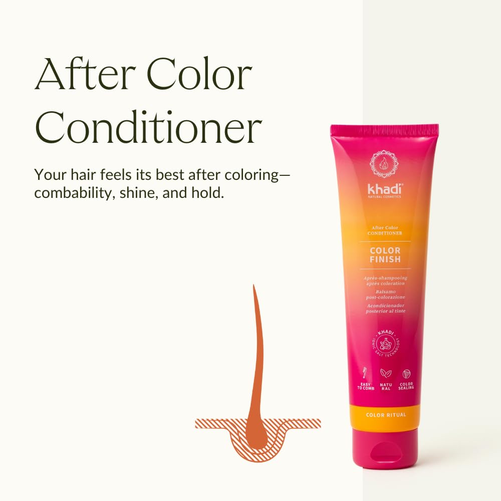 KHADI ColorFinish hair shine after coloring shown in close-up.