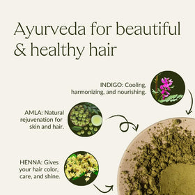 KHADI Natural Hair Color Ayurvedic cosmetics reference with Henna and Indigo pigments.