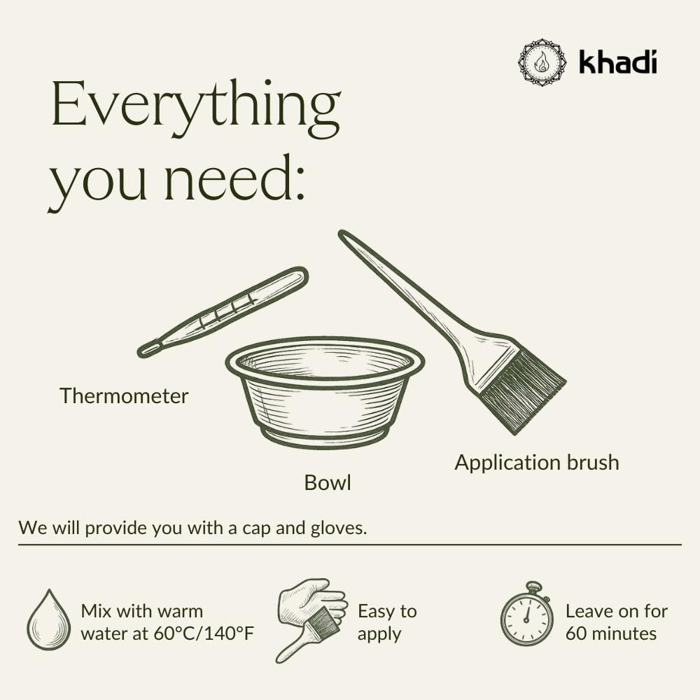 KHADI Natural Hair Color plant based pigments close-up emphasizing chemical-free formulation.