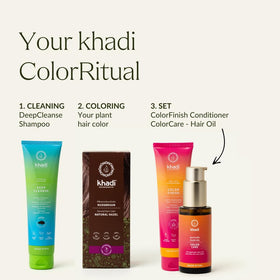 KHADI Natural Hair Color vegan formula tube indicating 100 percent natural ingredients.