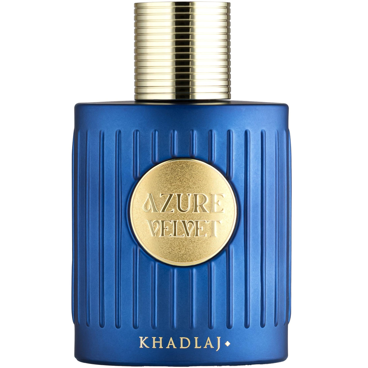 Khadlaj Azure Velvet bottle close-up, highlighting unisex luxury for daily wear and special occasions.