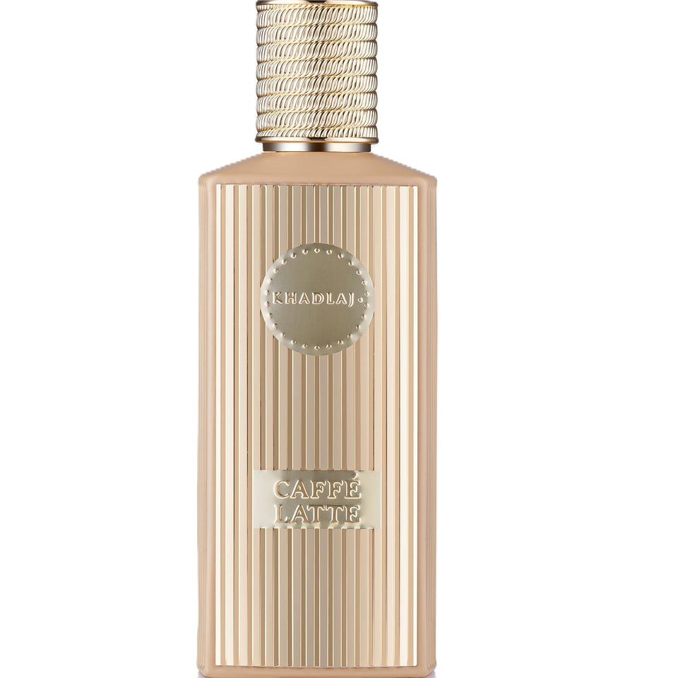 Khadlaj Caffe Latte bottle close-up, premium design for everyday luxury