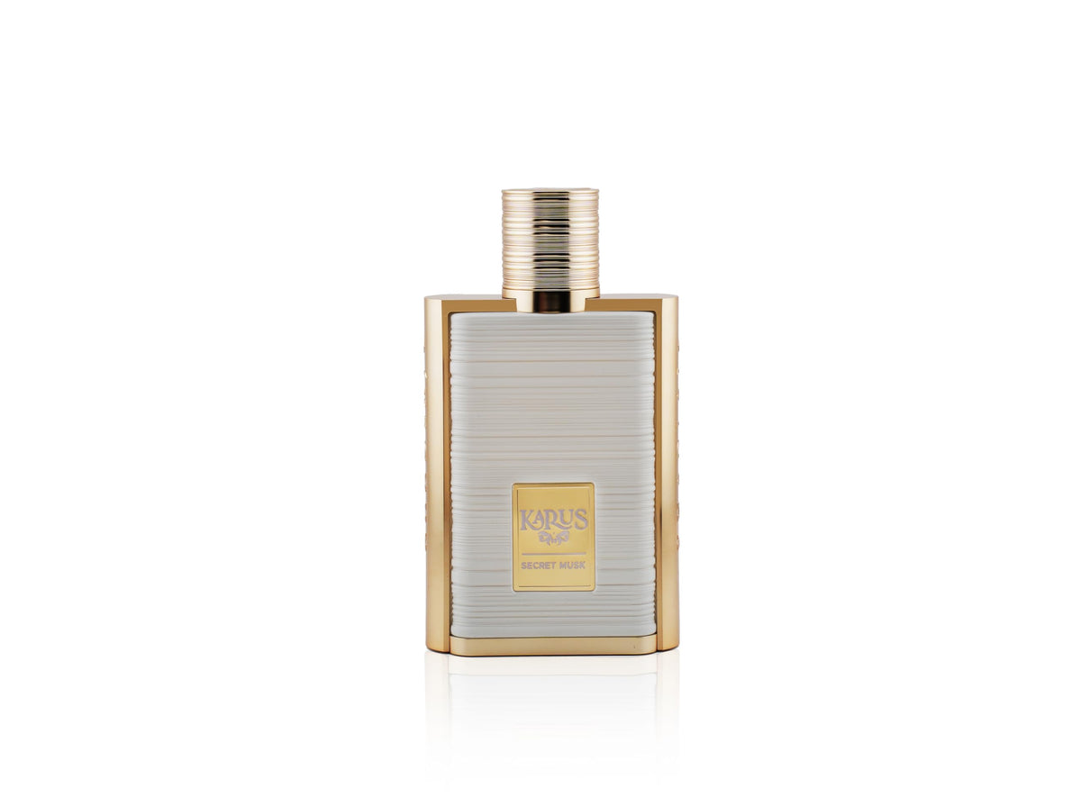 Khadlaj Karus Secret Musk bottle side highlighting premium craftsmanship.