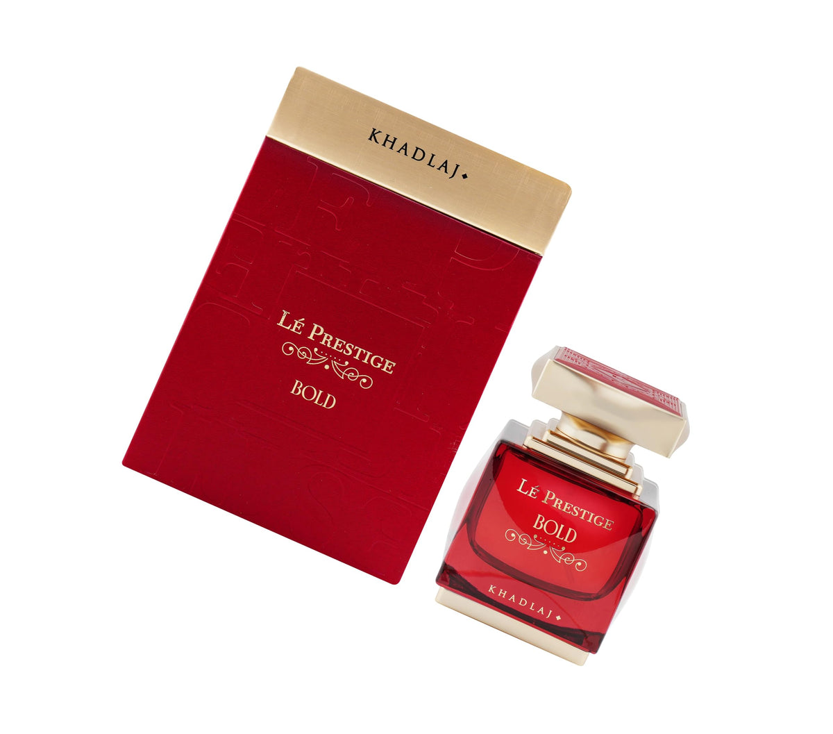 Khadlaj Lé Prestige Bold base notes of sandalwood and vanilla offer warmth and lasting aura.
