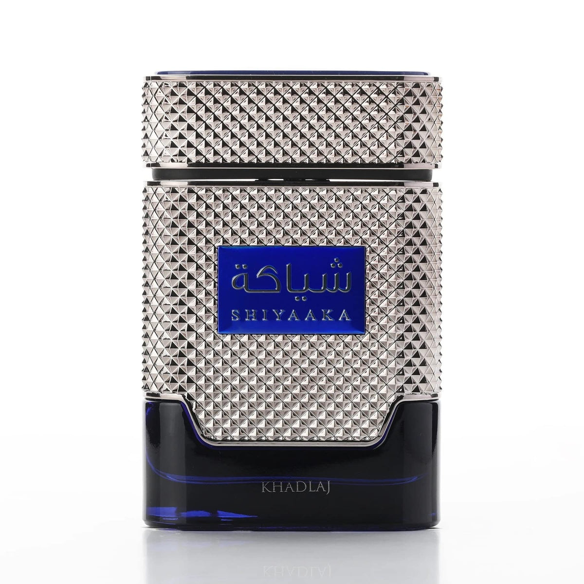 Khadlaj Shiyaaka Blue bottle front view highlighting citrus notes for daily wear.