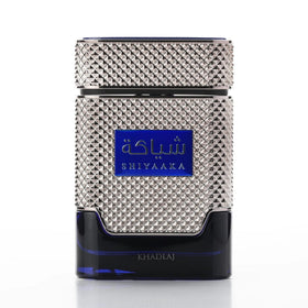 Khadlaj Shiyaaka Blue bottle front view highlighting citrus notes for daily wear.