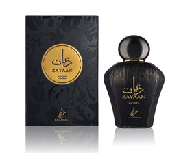 Khadlaj Zayaan Gold bottle front, bold masculine presence for evening wear