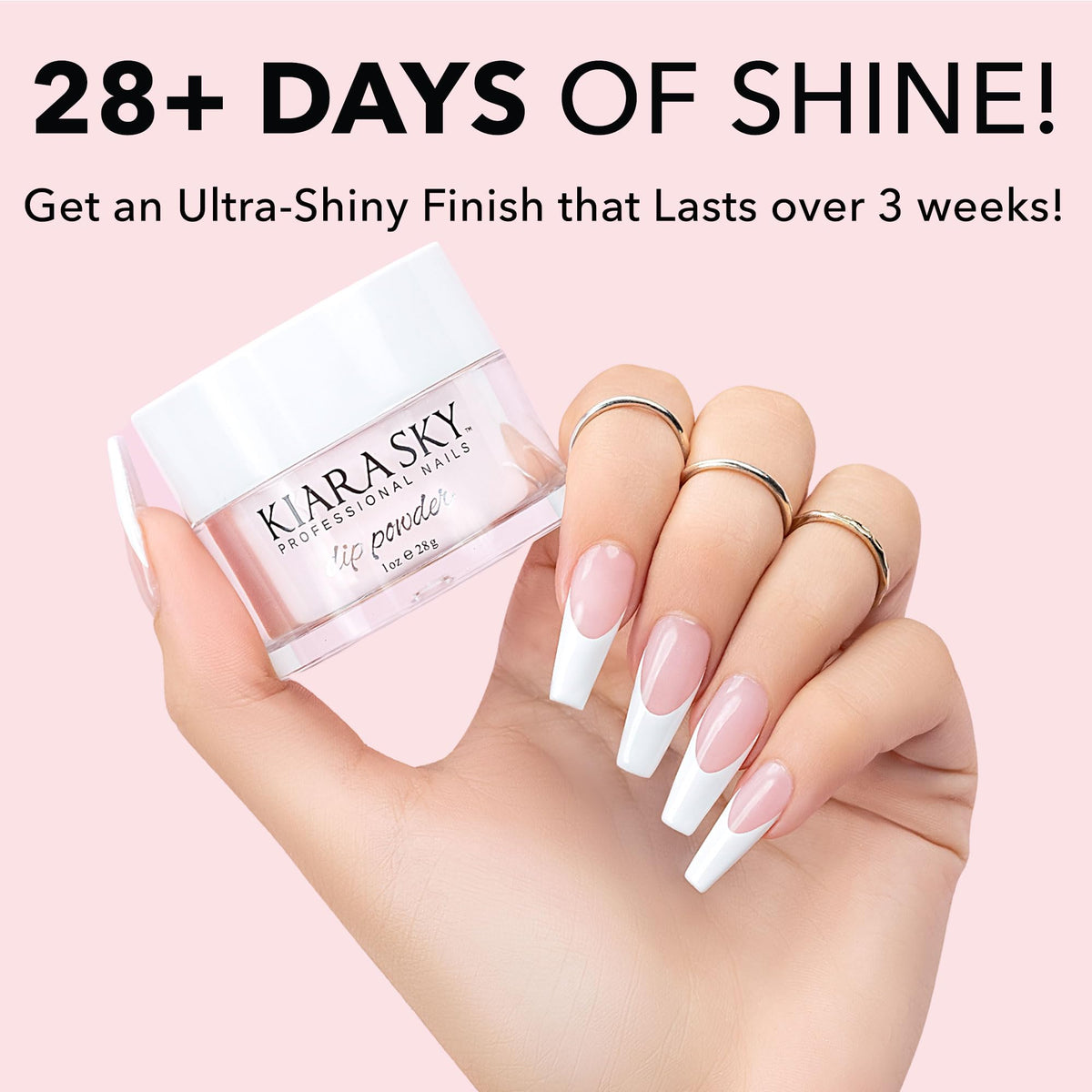 Nails with Kiara Sky Dip Top Coat show extreme gel-like shine.