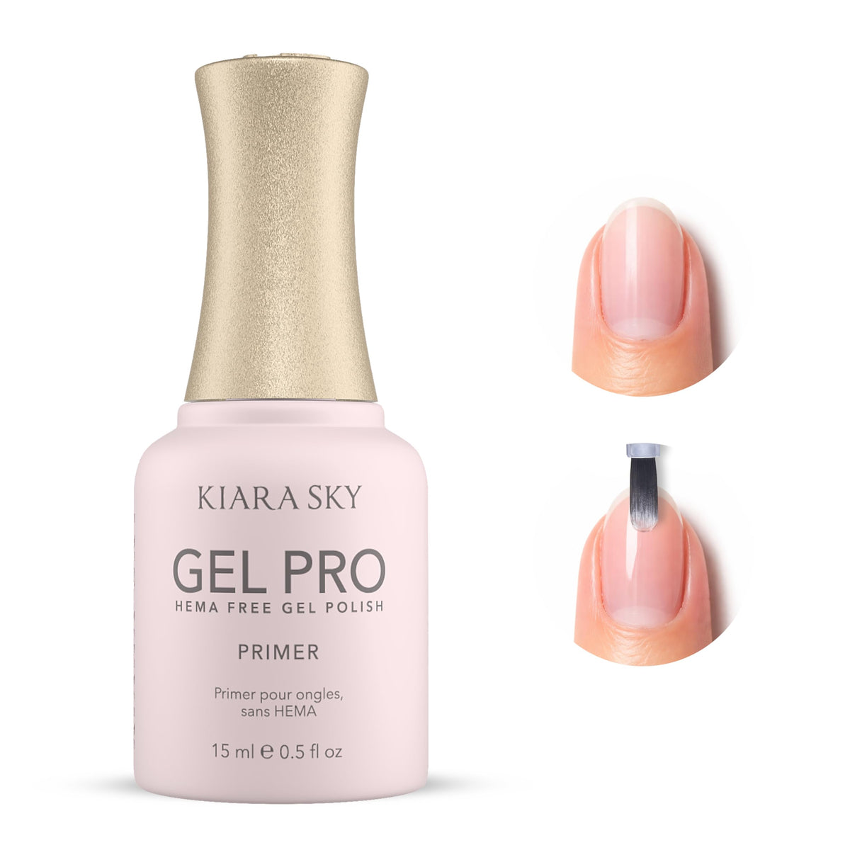 Kiara Sky Gel Pro Primer bottle front, highlighting HEMA-free formula for long wear.