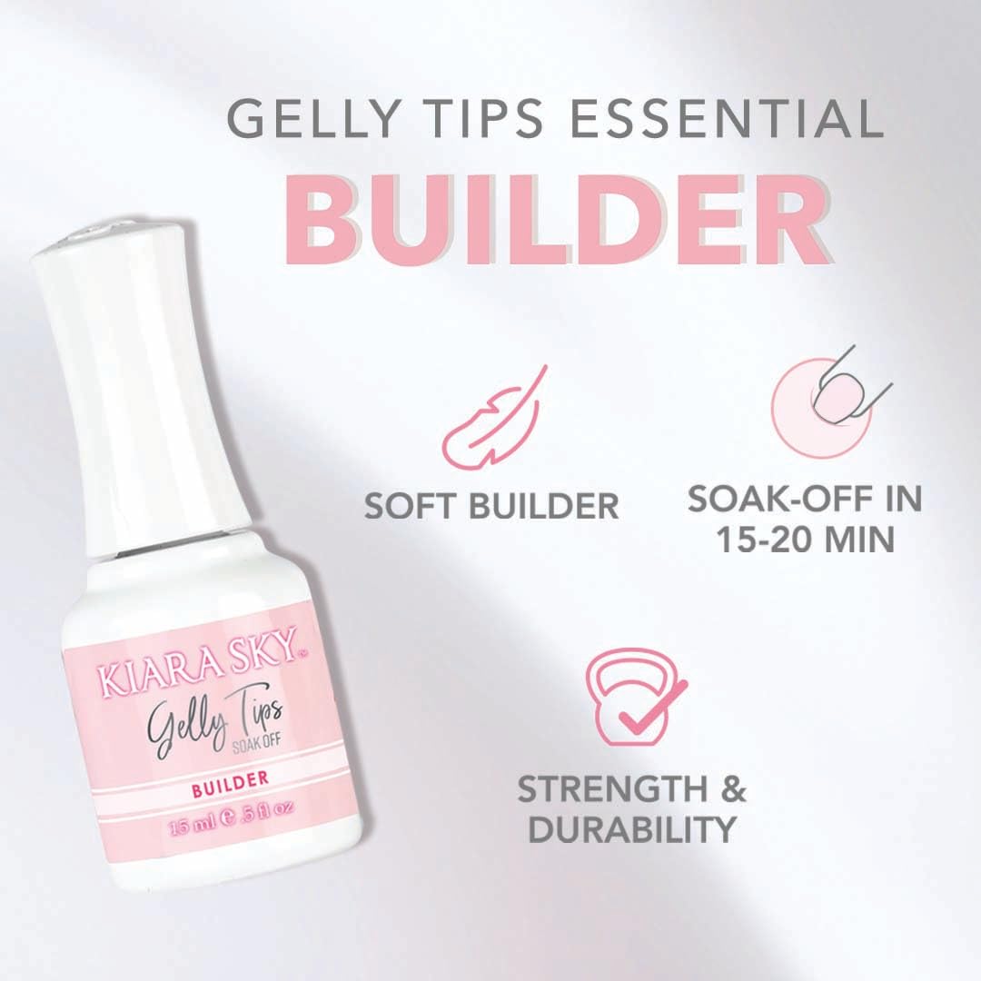 Kiara Sky Gelly Tip Builder GE03 on nails for smooth application and lasting wear