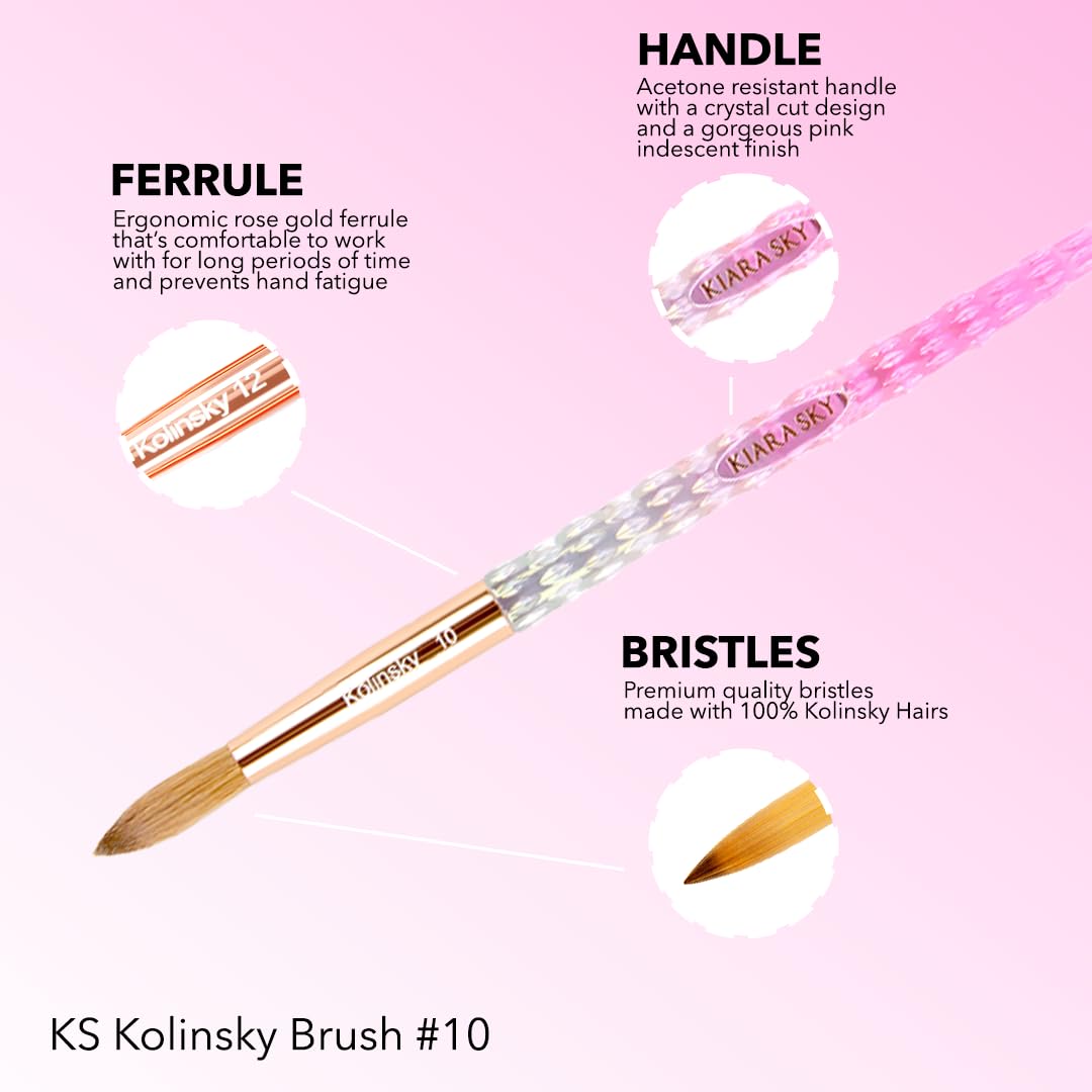 Kiara Sky Kolinsky Brush #10 bristles close-up show shape retention under monomer exposure