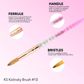 Kiara Sky Kolinsky Brush #10 bristles close-up show shape retention under monomer exposure