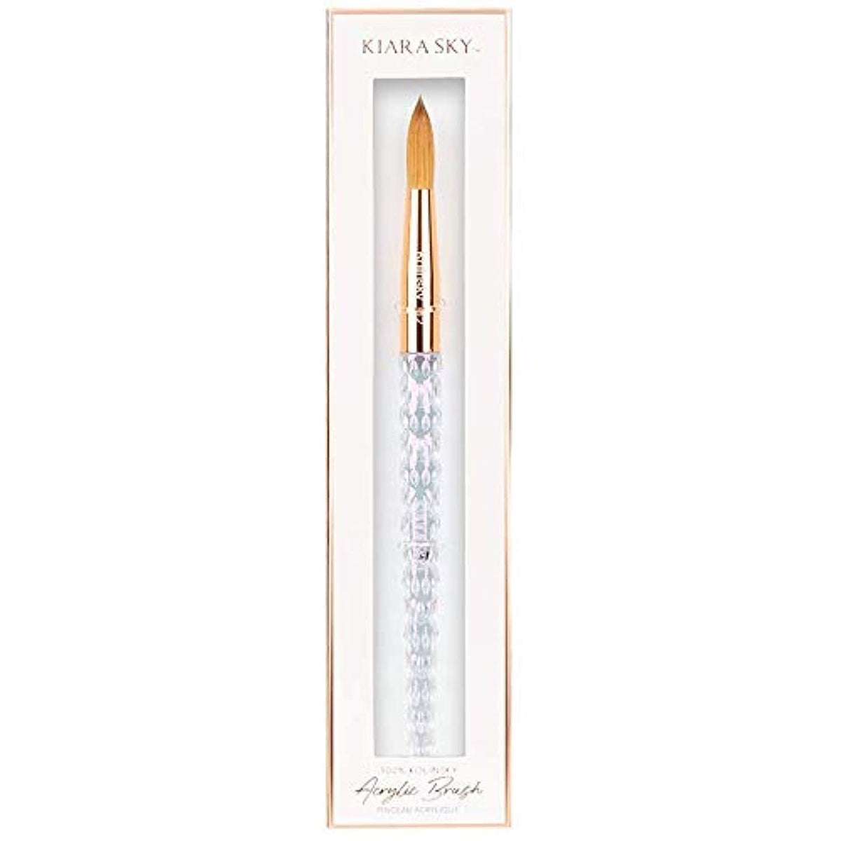 Kiara Sky Kolinsky brush #12 bristles deliver precise bead control for smooth acrylics.