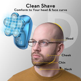 Kibiy 6-blade design delivers efficient shaving on bald skin.