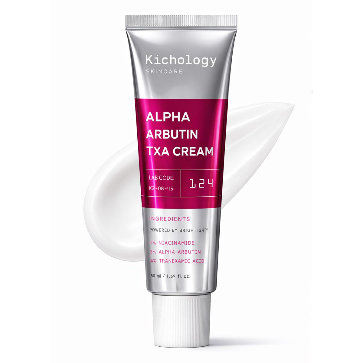 KICHOLOGY Alpha Arbutin TXA Cream bottle close-up for even skin tone