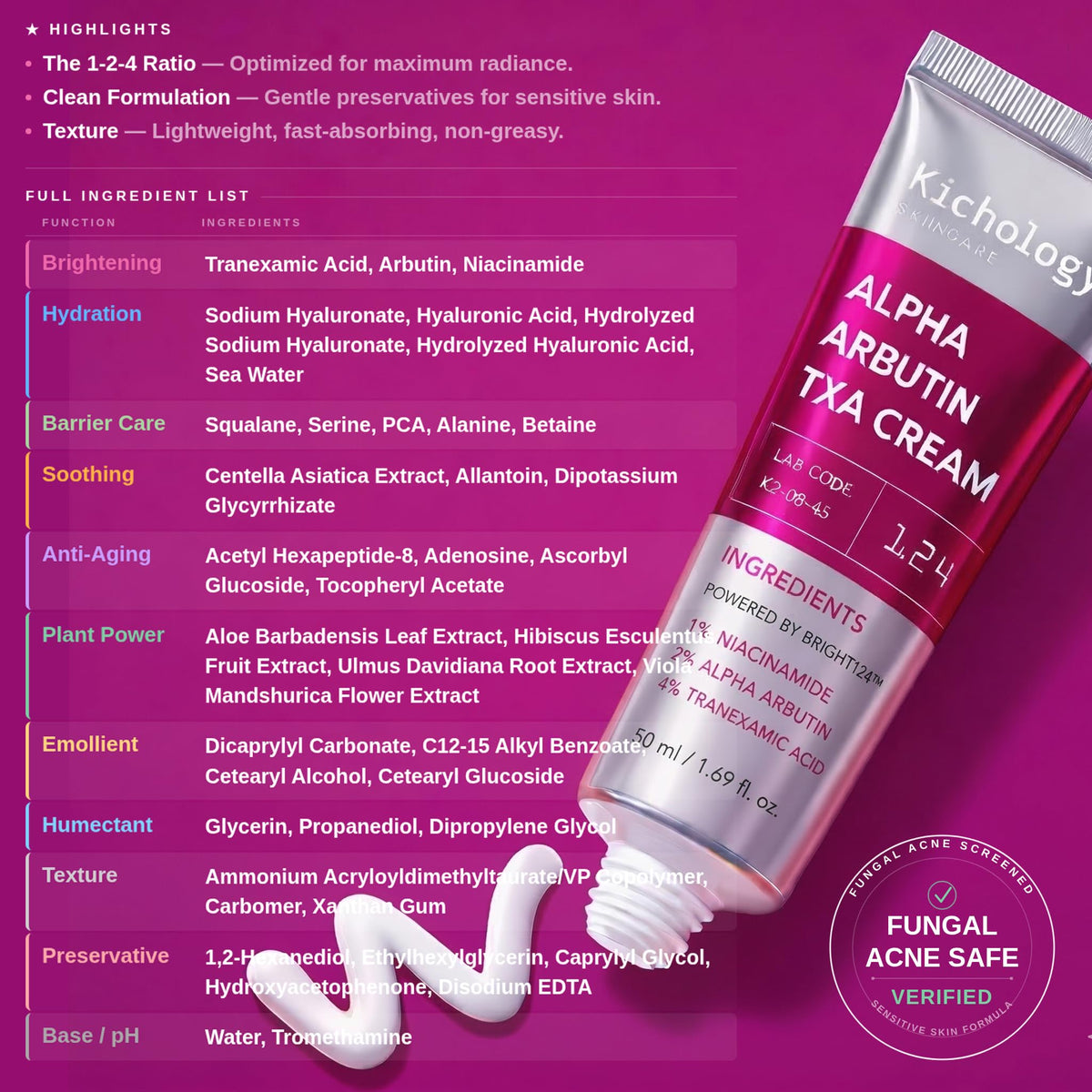 KICHOLOGY Alpha Arbutin TXA Cream packaging and product on vanity