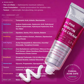 KICHOLOGY Alpha Arbutin TXA Cream packaging and product on vanity