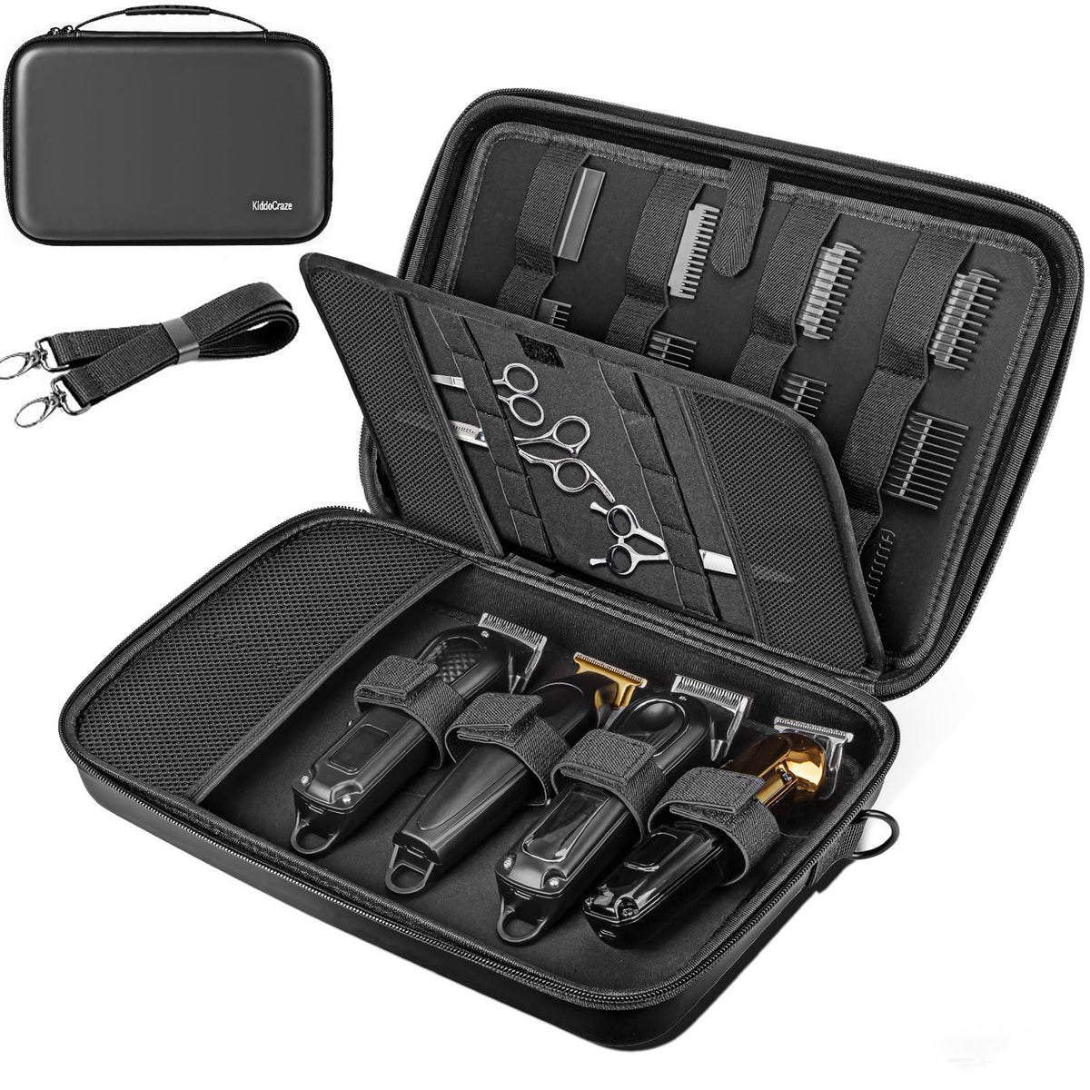 KiddoCraze barber bag clipper case with versatile compartments for clippers, ideal for on-the-go professionals.