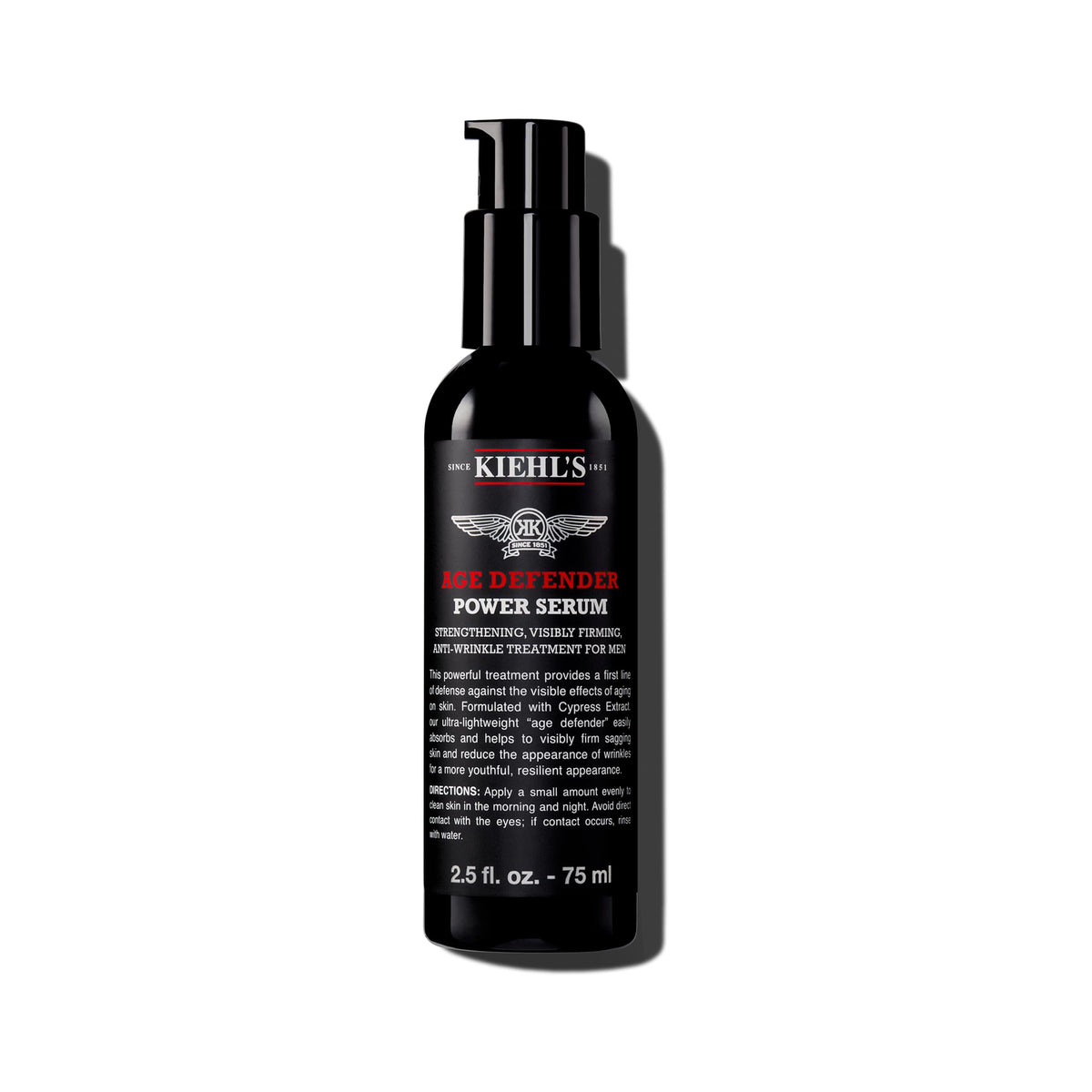 Kiehl's Age Defender Power Serum bottle—quick-absorbing formula for firmer skin.
