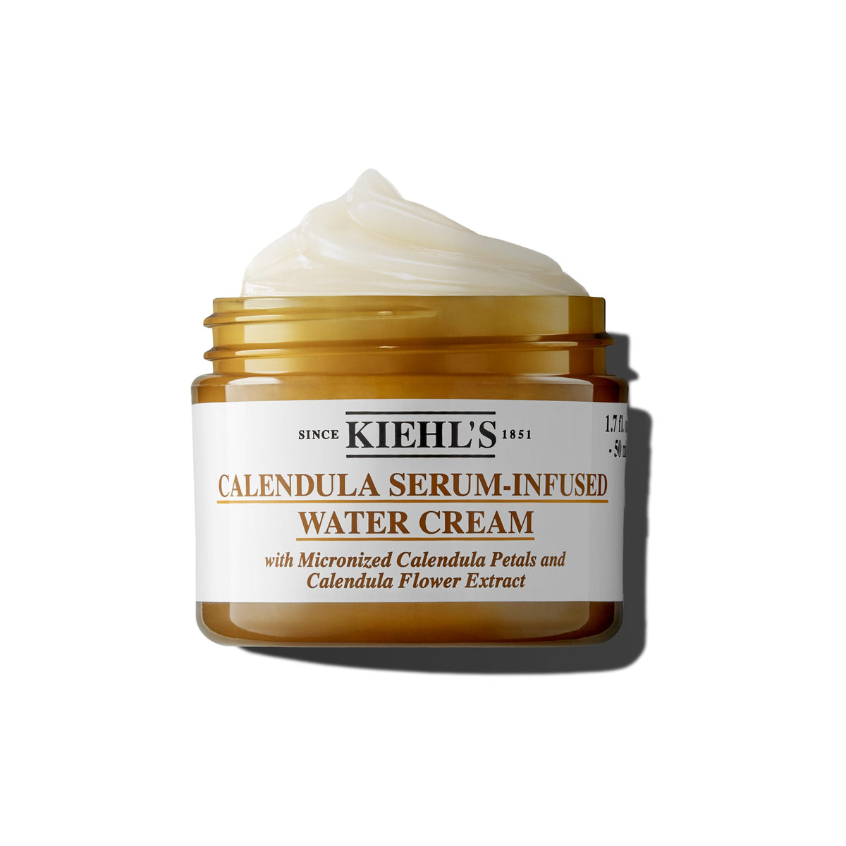 Kiehl's Calendula Serum-Infused Water Cream bottle with smooth gel texture and lasting hydration.