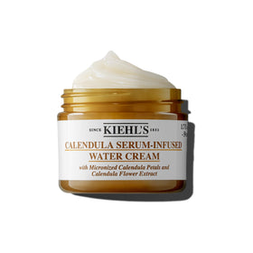 Kiehl's Calendula Serum-Infused Water Cream bottle with smooth gel texture and lasting hydration.