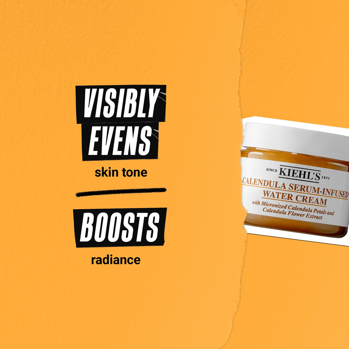 Kiehl's Calendula Serum-Infused Water Cream packaging promotes gentle, continuous hydration.