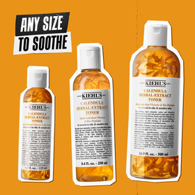 Kiehl's Calendula Toner 16.9 oz bottle placed on a minimalist bathroom counter.